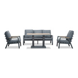 Budapest stoel-bank loungeset met verstelbare tafel 5 personen | aluminium + polywood | antraciet | 4-delig