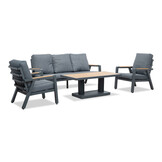 Budapest stoel-bank loungeset met verstelbare tafel 5 personen | aluminium + polywood | antraciet | 4-delig