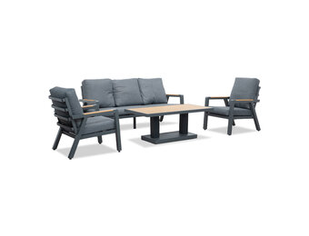 Budapest stoel-bank loungeset met verstelbare tafel 5 personen | aluminium + polywood | antraciet | 4-delig