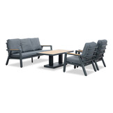 Budapest stoel-bank loungeset met verstelbare tafel 5 personen | aluminium + polywood | antraciet | 4-delig