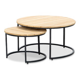 Aurora koffietafel set van 2 | teakhout + staal