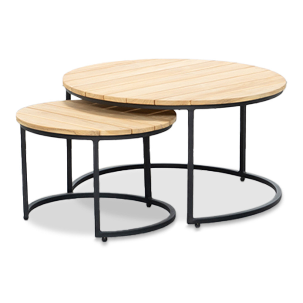 Aurora koffietafel set van 2 | teakhout + staal