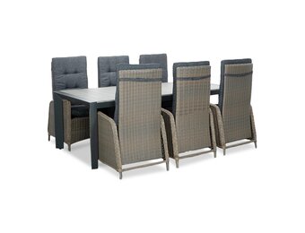 Cortona Grey/Rennes dining tuinset | 6 personen | polywood + wicker | 220cm