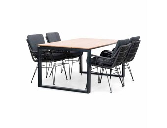 Helsinki Natural/Carlos Charcoal dining tuinset | 4 personen | polywood + wicker | 160cm
