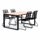 Helsinki Natural/Gladys zwart dining tuinset | 4 personen | polywood + touw | 160cm