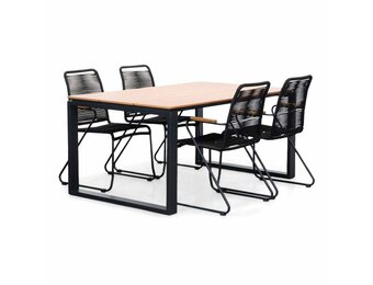 Helsinki Natural/Gladys zwart dining tuinset | 4 personen | polywood + touw | 160cm