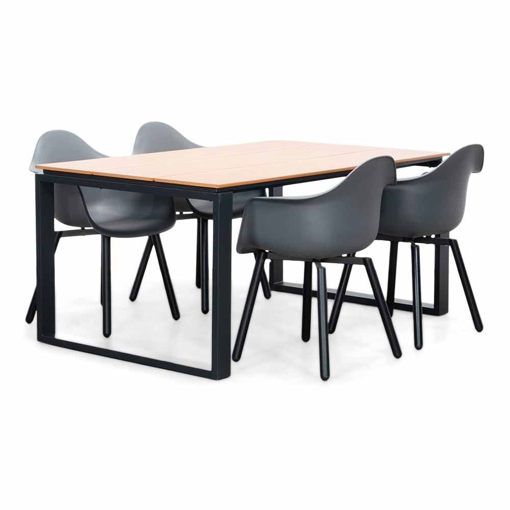 Helsinki Natural/Montreux dining tuinset | 4 personen | polywood + kunststof | 160cm