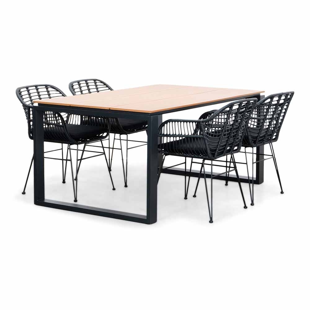 Helsinki Natural/Napels dining tuinset | 4 personen | polywood + wicker | 160cm afbeelding