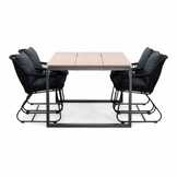 Helsinki Natural/Portofino zwart dining tuinset | 4 personen | polywood + touw | 160cm