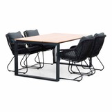 Helsinki Natural/Portofino zwart dining tuinset | 4 personen | polywood + touw | 160cm