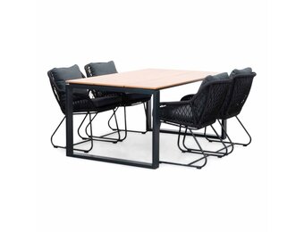 Helsinki Natural/Portofino zwart dining tuinset | 4 personen | polywood + touw | 160cm