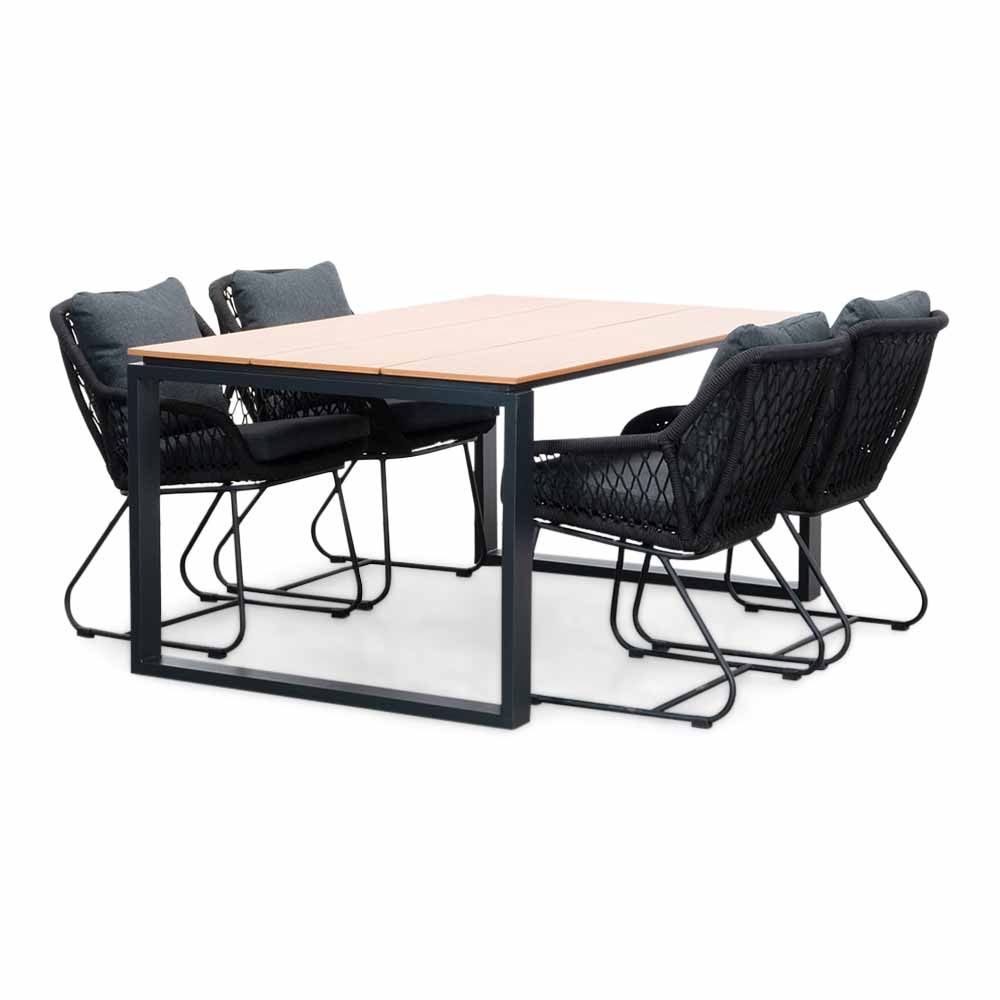 Helsinki Natural/Portofino zwart dining tuinset | 4 personen | polywood + touw | 160cm afbeelding