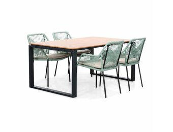 Helsinki Natural/Seville mint dining tuinset | 4 personen | polywood + touw | 160cm