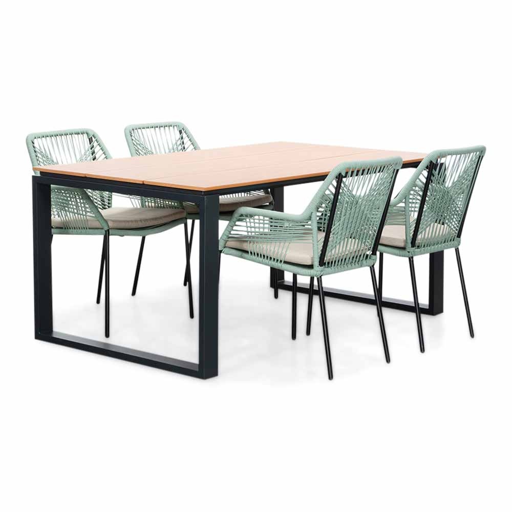 Helsinki Natural/Seville mint dining tuinset | 4 personen | polywood + touw | 160cm afbeelding