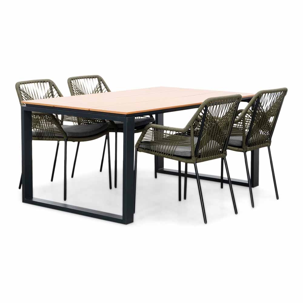 Helsinki Natural/Seville olijfgroen dining tuinset | 4 personen | polywood + touw | 160cm afbeelding