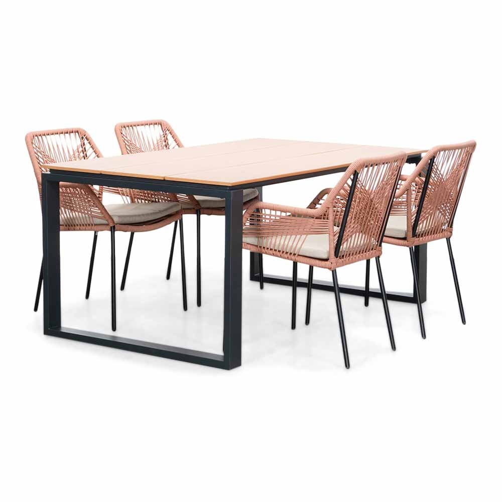Helsinki Natural/Seville terra dining tuinset | 4 personen | polywood + touw | 160cm afbeelding