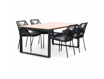 Helsinki Natural/Seville zwart dining tuinset | 4 personen | polywood + touw | 160cm