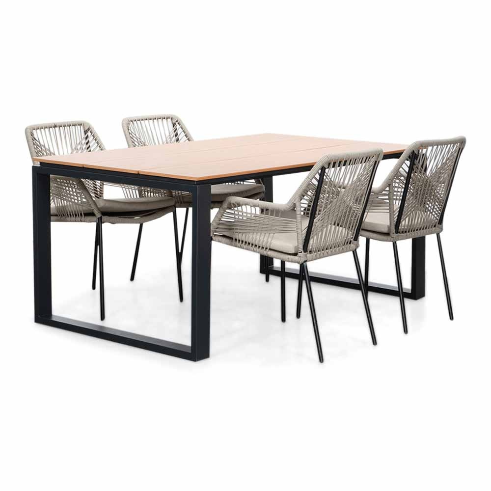 Helsinki Natural/Seville zand dining tuinset | 4 personen | polywood + touw | 160cm afbeelding