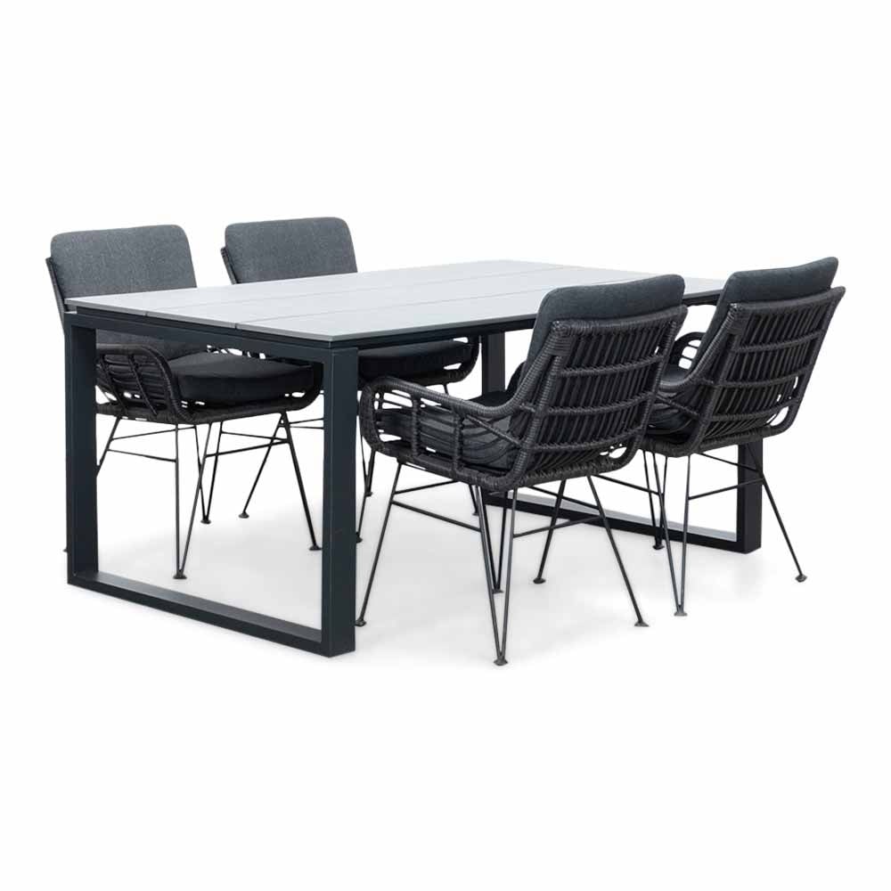 Helsinki Grey/Carlos Charcoal dining tuinset | 4 personen | polywood + wicker | 160cm