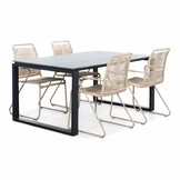 Helsinki Grey/Gladys zand dining tuinset | 4 personen | polywood + touw | 160cm