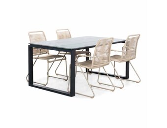 Helsinki Grey/Gladys zand dining tuinset | 4 personen | polywood + touw | 160cm