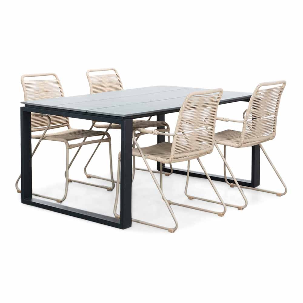 Helsinki Grey/Gladys zand dining tuinset | 4 personen | polywood + touw | 160cm
