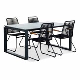 Helsinki Grey/Gladys zwart dining tuinset | 4 personen | polywood + touw | 160cm