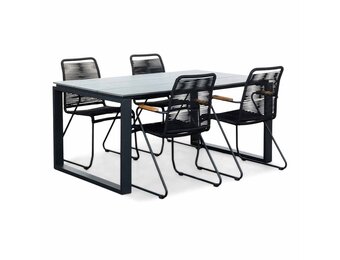 Helsinki Grey/Gladys zwart dining tuinset | 4 personen | polywood + touw | 160cm