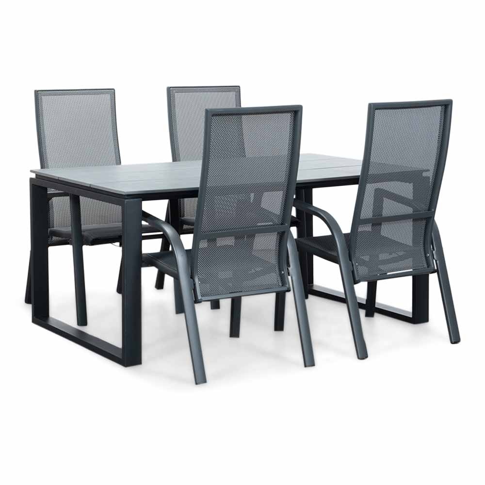 Helsinki Grey/Mojito Negro dining tuinset | 4 personen | polywood + textileen | 160cm