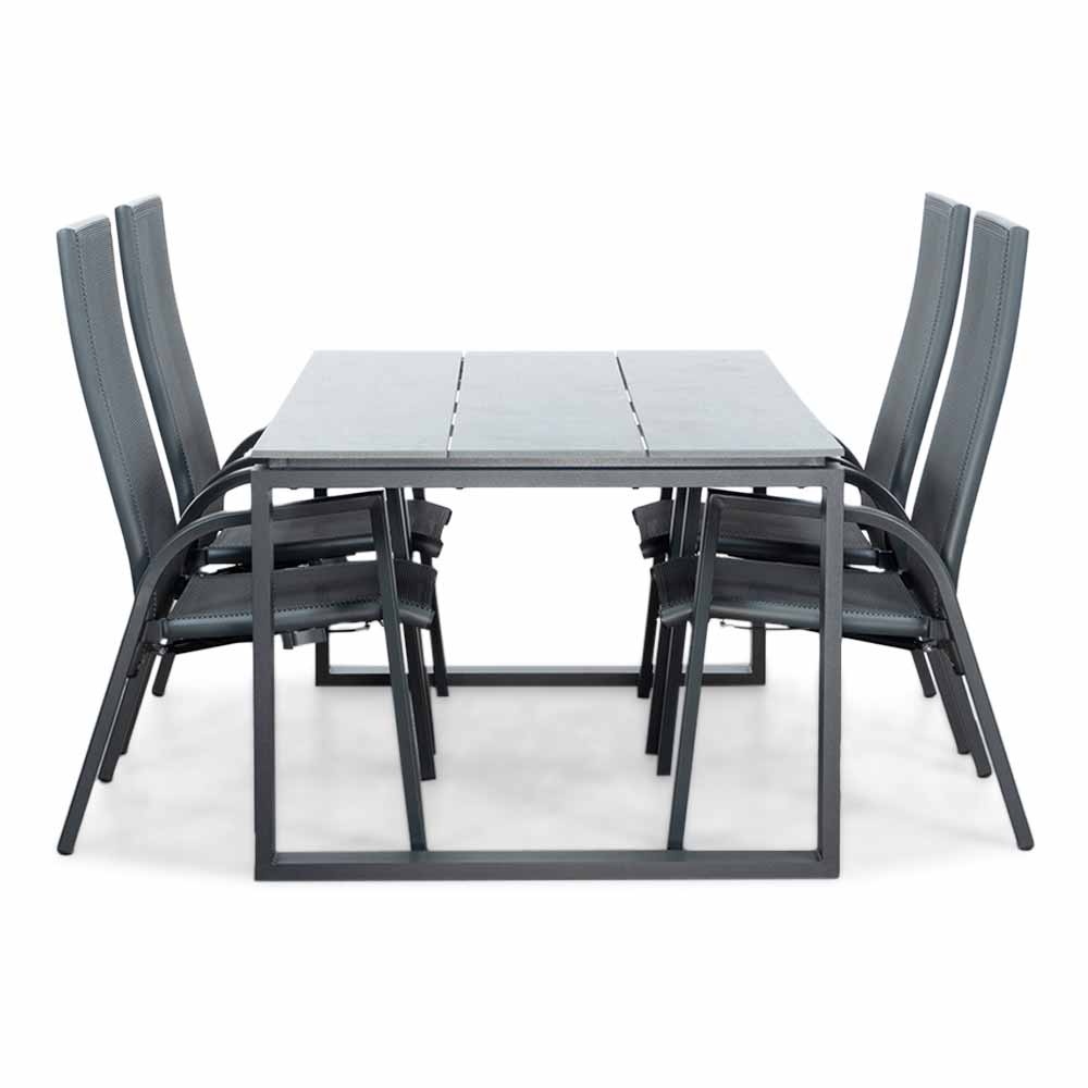Helsinki Grey/Mojito Negro dining tuinset | 4 personen | polywood + textileen | 160cm