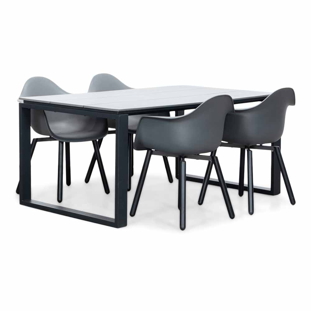 Helsinki Grey/Montreux dining tuinset | 4 personen | polywood + kunststof | 160cm