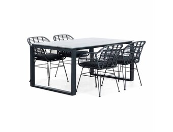 Helsinki Grey/Napels dining tuinset | 4 personen | polywood + wicker | 160cm