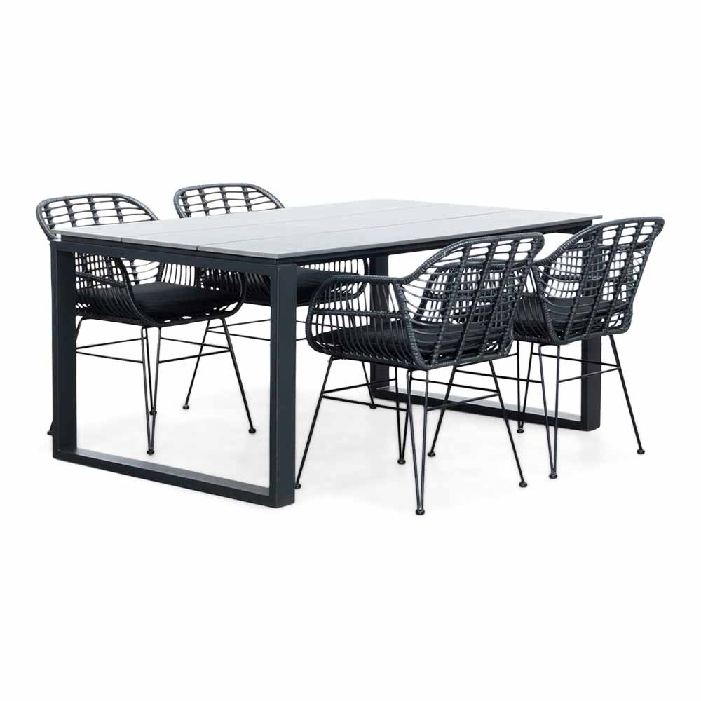 Helsinki Grey/Napels dining tuinset | 4 personen | polywood + wicker | 160cm