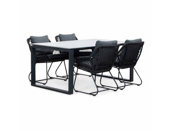 Helsinki Grey/Portofino zwart dining tuinset | 4 personen | polywood + touw | 160cm
