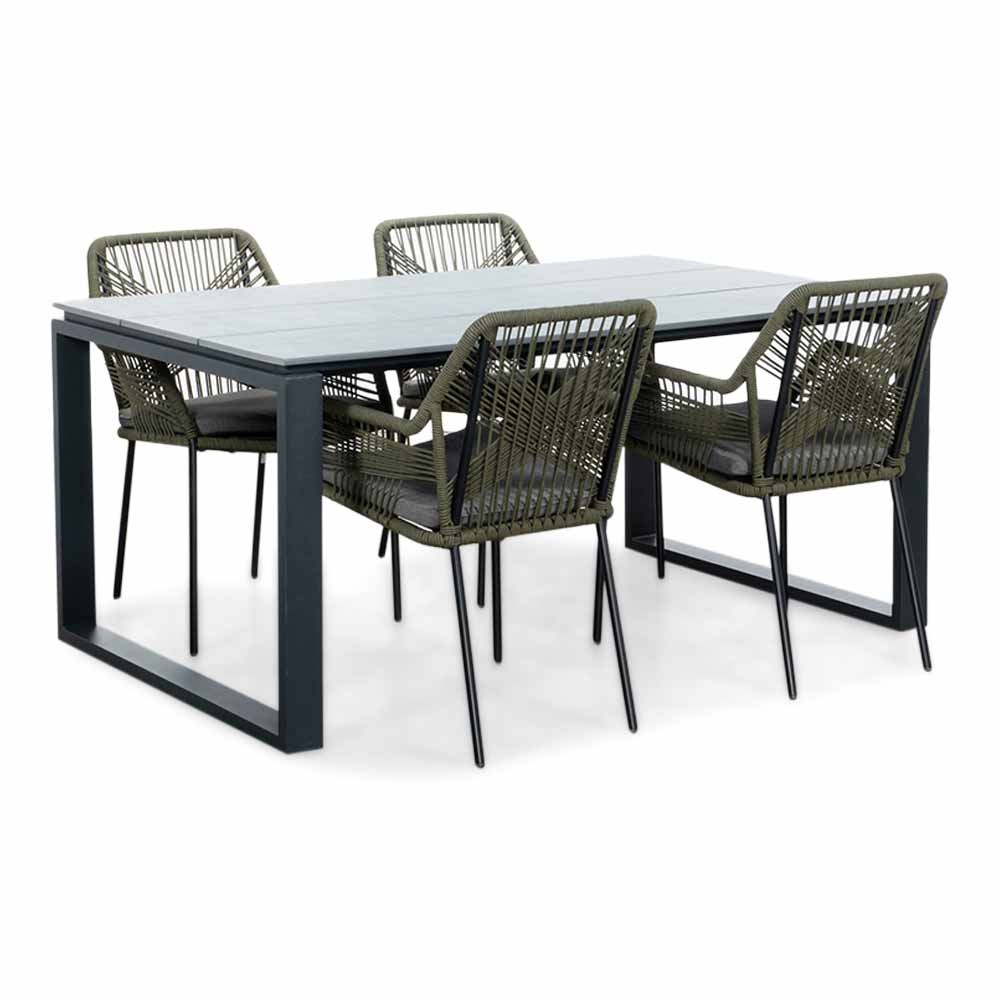 Helsinki Grey/Seville olijfgroen dining tuinset | 4 personen | polywood + touw | 160cm