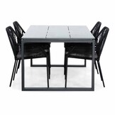 Helsinki Grey/Seville zwart dining tuinset | 4 personen | polywood + touw | 160cm