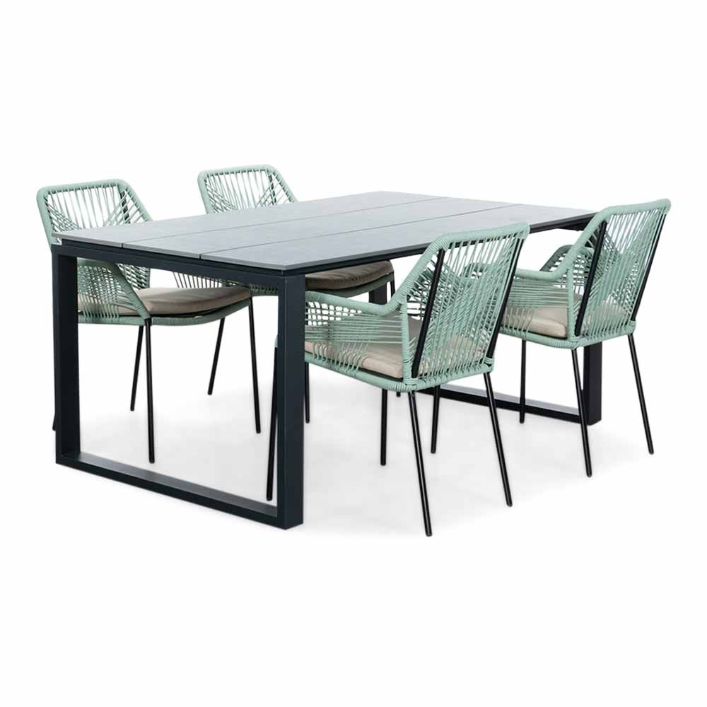 Helsinki Grey/Seville mint dining tuinset | 4 personen | polywood + touw | 160cm