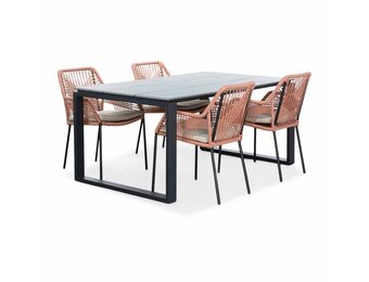 Helsinki Grey/Seville terra dining tuinset | 4 personen | polywood + touw | 160cm