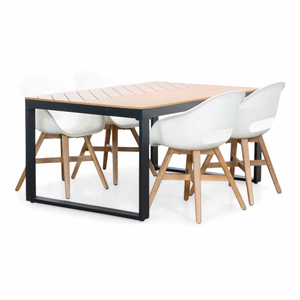 Kampa Natural/Karlstad wit dining tuinset | 4 personen | polywood + kunststof | 160cm afbeelding