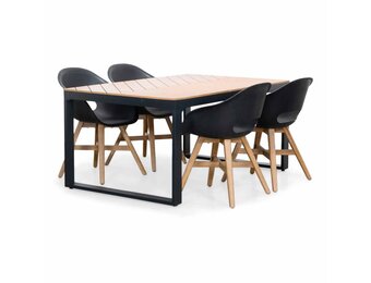Kampa Natural/Karlstad zwart dining tuinset | 4 personen | polywood + kunststof | 160cm