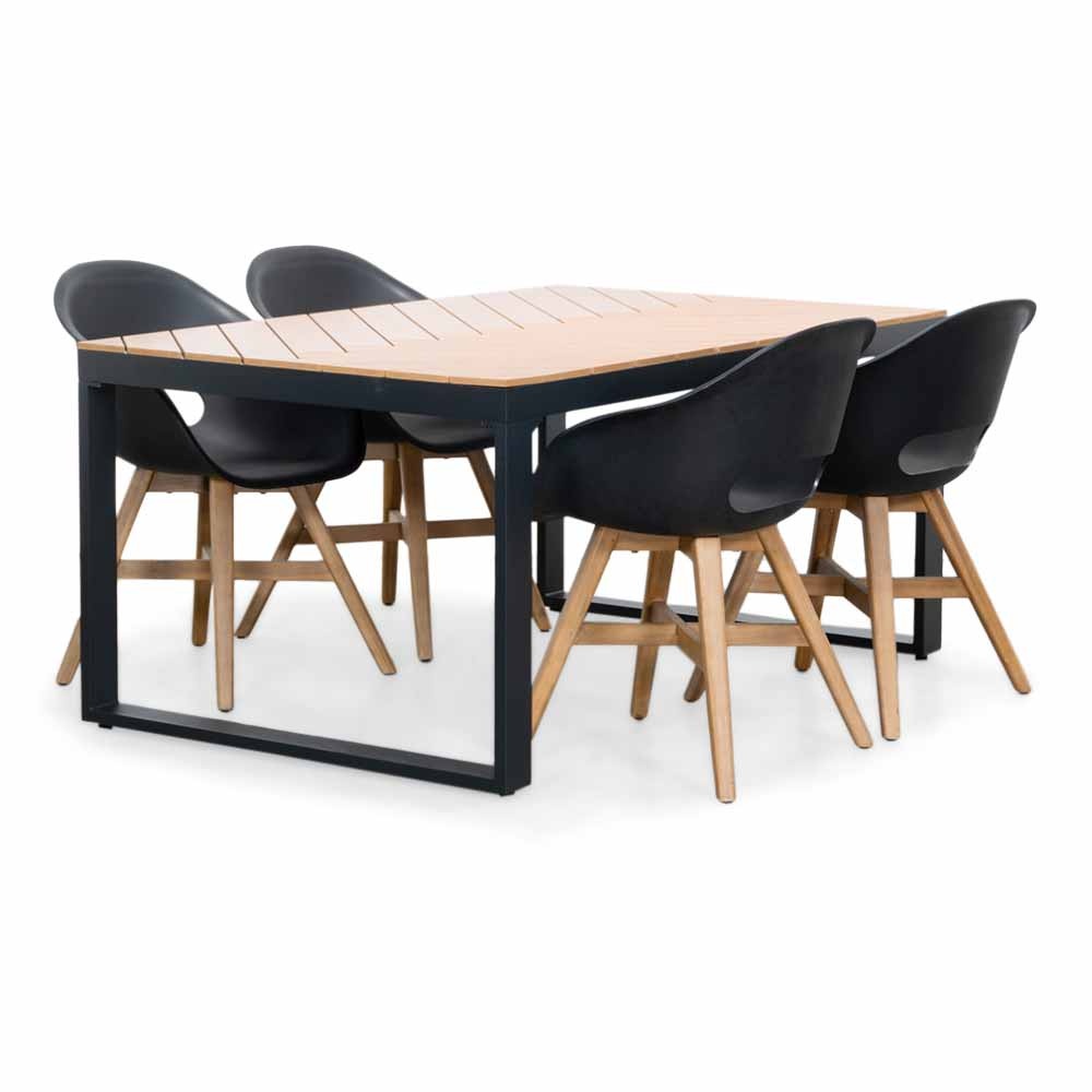 Kampa Natural/Karlstad zwart dining tuinset | 4 personen | polywood + kunststof | 160cm