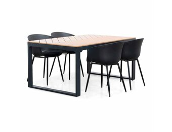 Kampa Natural/Rikki zwart dining tuinset | 4 personen | polywood + kunststof | 160cm