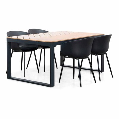 Kampa Natural/Rikki zwart dining tuinset | 4 personen | polywood + kunststof | 160cm