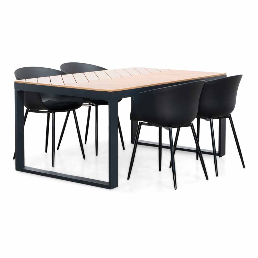 Kampa Natural/Rikki zwart dining tuinset | 4 personen | polywood + kunststof | 160cm