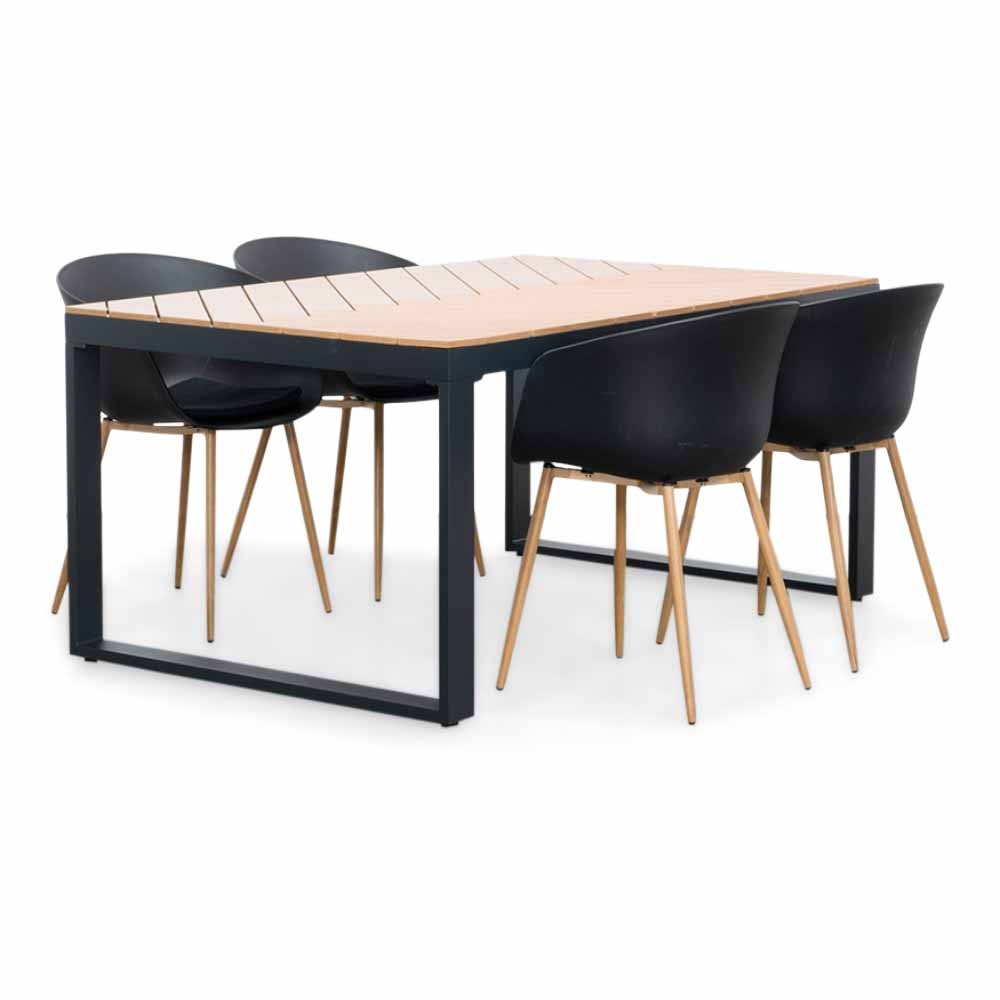 Kampa Natural/Rikki hout zwart dining tuinset | 4 personen | polywood + kunststof | 160cm afbeelding