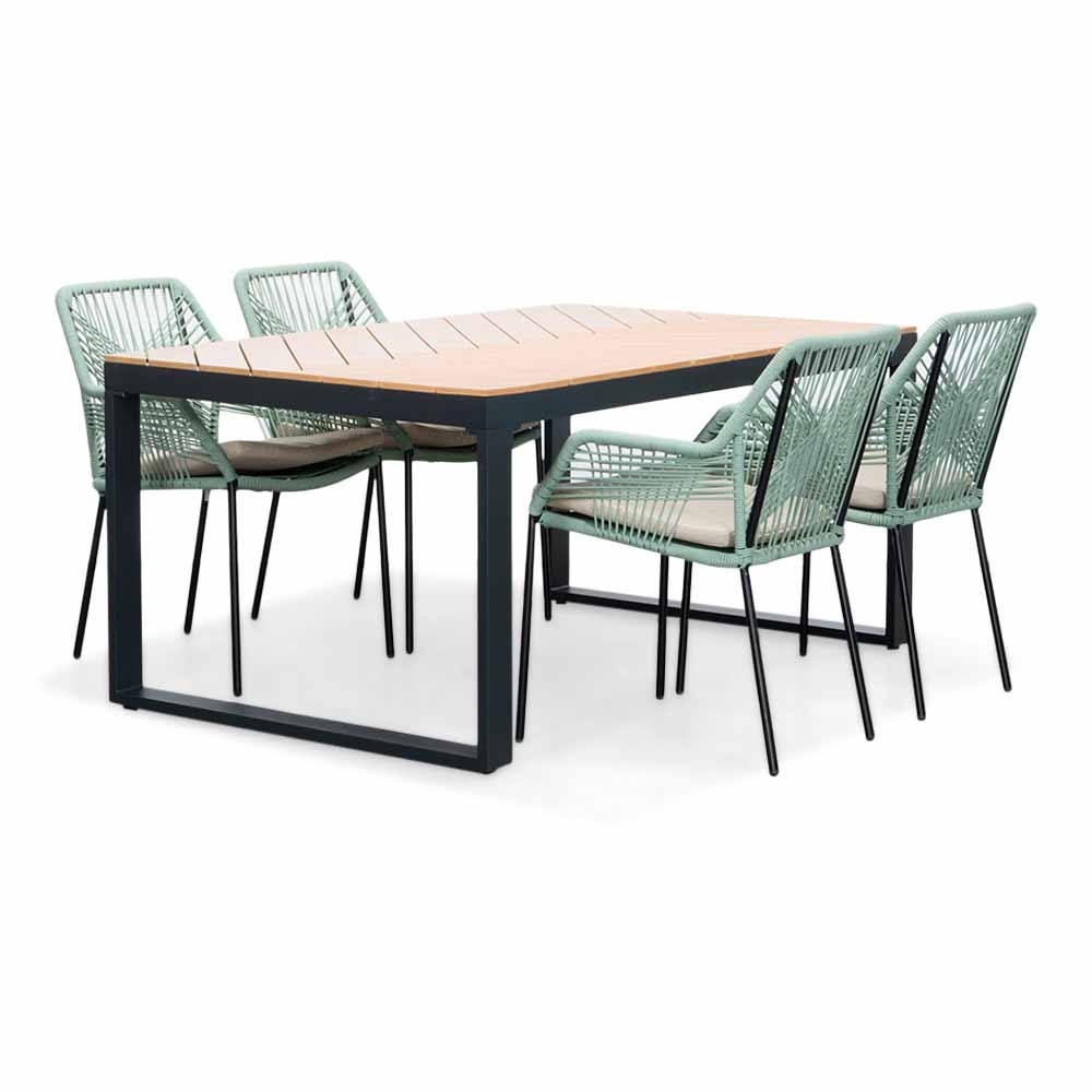 Kampa Natural/Seville mint dining tuinset | 4 personen | polywood + touw | 160cm afbeelding