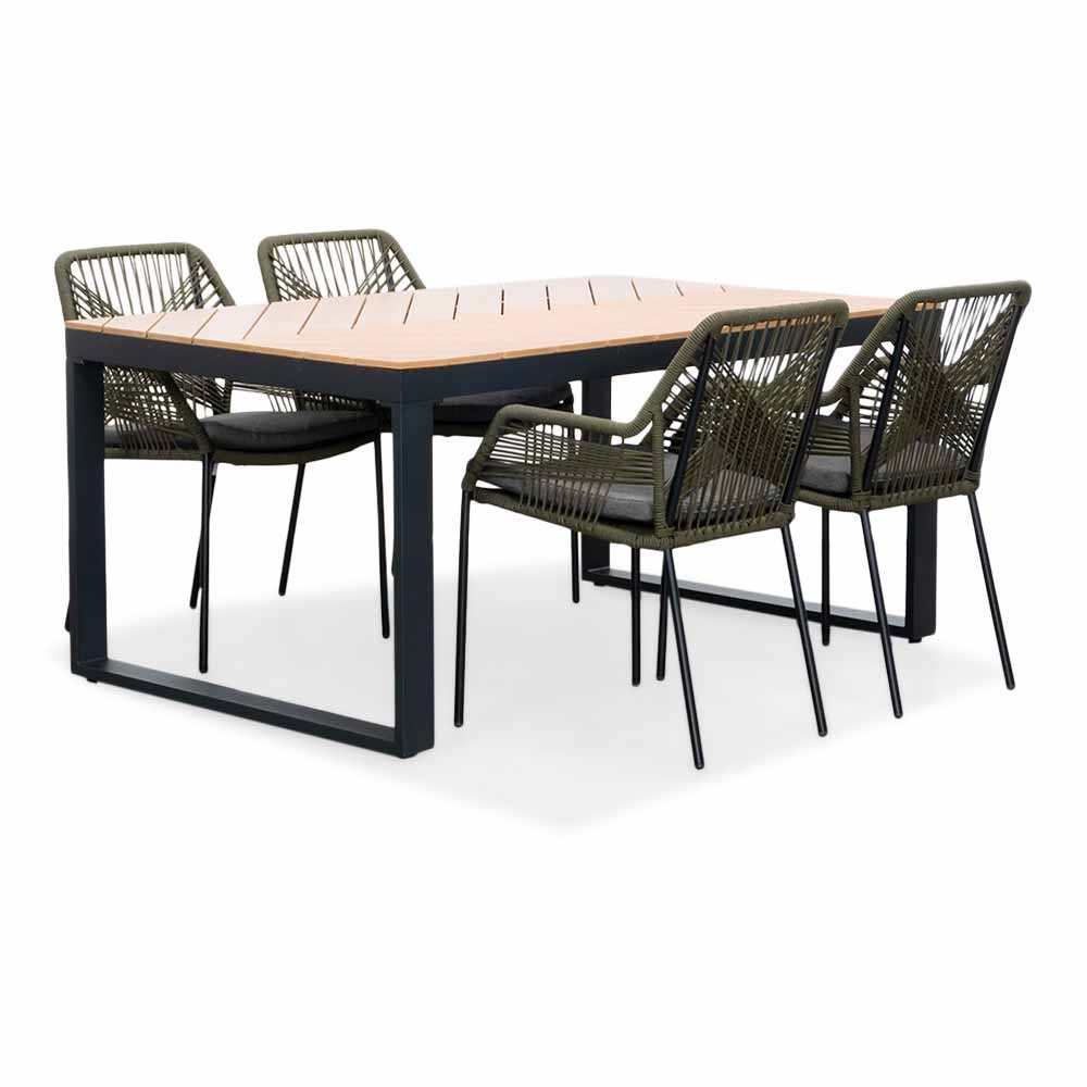 Kampa Natural/Seville olijfgroen dining tuinset | 4 personen | polywood + touw | 160cm afbeelding