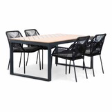 Kampa Natural/Seville zwart dining tuinset | 4 personen | polywood + touw | 160cm