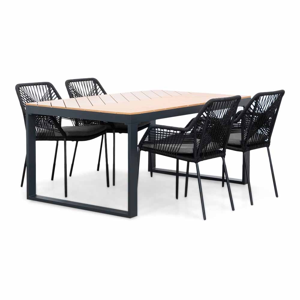 Kampa Natural/Seville zwart dining tuinset | 4 personen | polywood + touw | 160cm