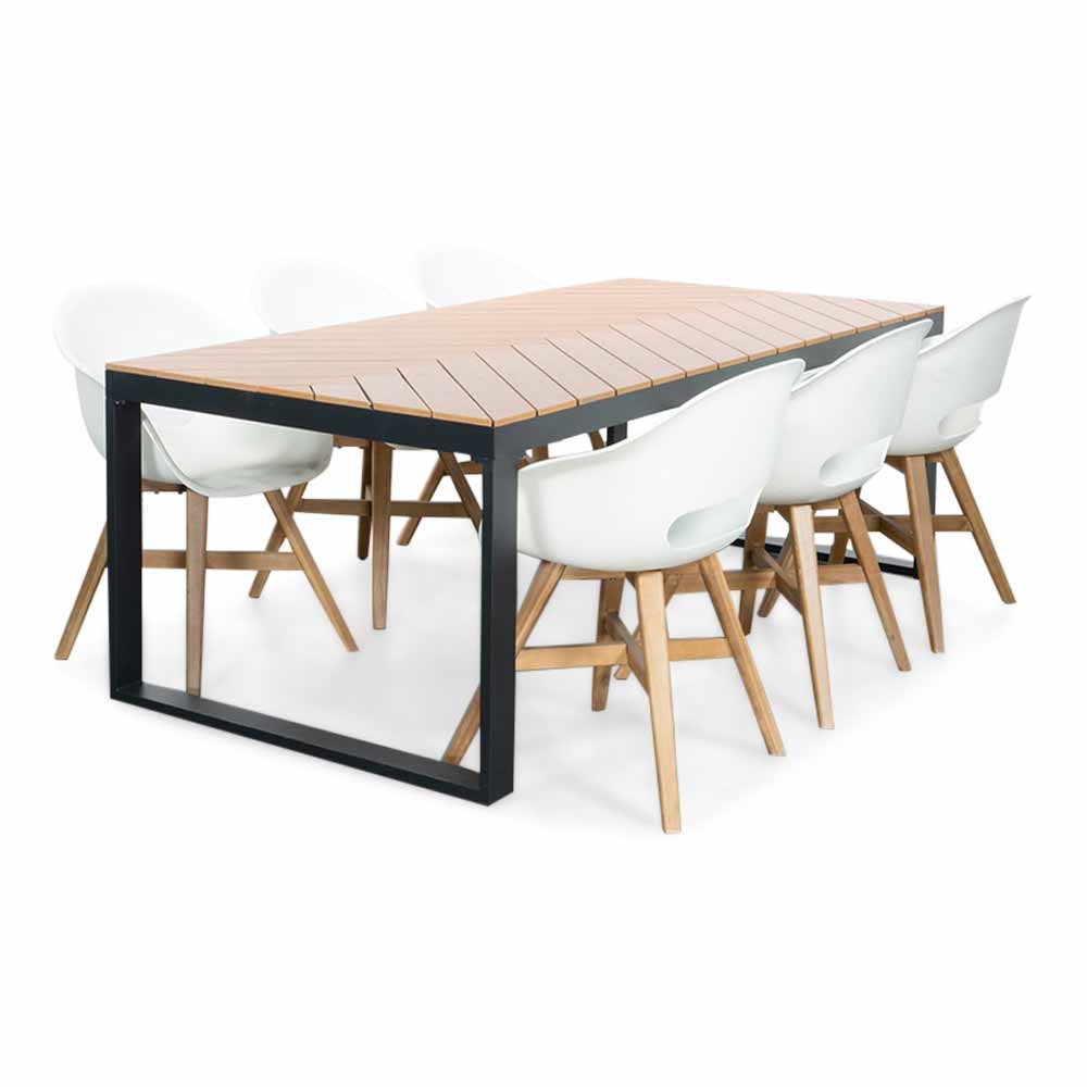 Kampa Natural/Karlstad wit dining tuinset | 6 personen | polywood + kunststof | 210cm afbeelding